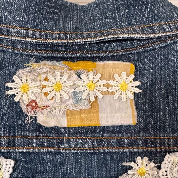 Handcrafted, Denim jacket,boho jacket, one of a kind, up cycled denim, junior M - Picture 9 of 12